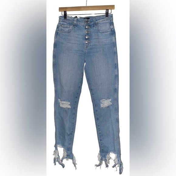 7 For All Mankind Women‎ 26 Crop High Waist Button Fly Frayed Hem Leg Jean NEW - Picture 1 of 11
